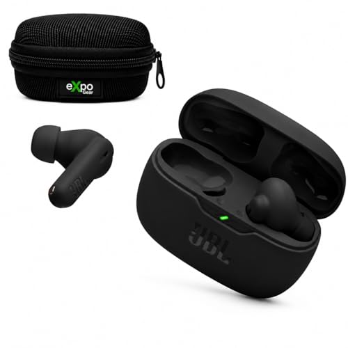 JBL Vibe Beam 2 Case Bundle (Black) True Wireless Noise Cancelling Earbuds, Pure Bass, Smart Ambient, 4 mics, 40H Playback, IP54 Water/dust Resistant with Expo Gear Weather-Resistant Hard-Shell Case - color: Black