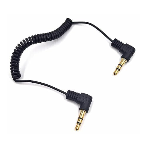 3.5mm Jack Audio Coiled Cable 12 Inch Max, 4 Pack, OD 1.5MM, Right Angle 1/8" 3.5mm TRS Stereo Male Spring Spiral Aux Cord for Headphone, MP3, Speakers, Car Stereo