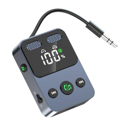 Bluetooth 5.3 Transmitter Receiver 2 in 1 3.5mm Audio Works with tv Airplane Wireless Bluetooth Aux Adapter for car with Microphone Connects to 2 Cell Phones/2 Headphones/2 Speakers