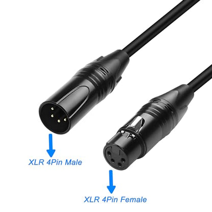 MEIRIYFA XLR 4 Pin Male to Female Power Supply Cable - Balanced Extension Patch for DSLR Camera Monitor - Black, 1.8M