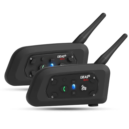 EJEAS V6 Pro Motorcycle Helmet Bluetooth Intercom, 2-Way 1200M Motorcycle Bluetooth Headset Universal Communication System with Noise Cancellation and Waterproof for Dirt Bike/ATV/Snowmobile (2PCS) - size: V6-2