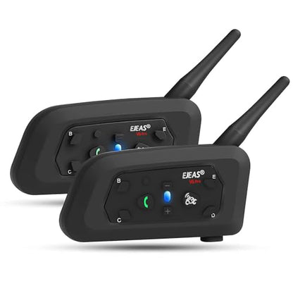 EJEAS V6 Pro Motorcycle Helmet Bluetooth Intercom, 2-Way 1200M Motorcycle Bluetooth Headset Universal Communication System with Noise Cancellation and Waterproof for Dirt Bike/ATV/Snowmobile (2PCS) - size: V6-2