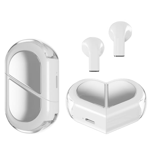 Heart Wireless Earbuds for Girls Kids, Cute Small Mini Tiny Invisible Earbuds Wireless Bluetooth for Small Ears Canals Women Rose Gold Kawai Blue Tooth Ear Buds for iPhone Android - color: White