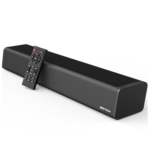 Sound Bar, BESTISAN 50 Watts Soundbar with HDMI, Optical, AUX, USB,Sub Out and Bluetooth Connection, DSP, Bass Adjustable, 16 Inch, Mountable