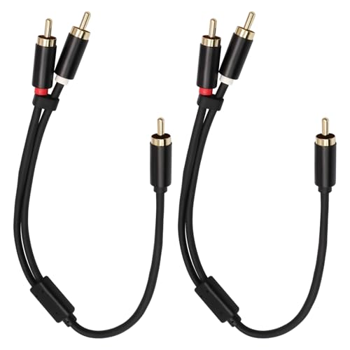 2 Pack 1 Male to 2 Male RCA Y-Adapter Splitter Cable, 1Ft | Gold-Plated, Audio Extension Cord, Home Theater Compatible, Car Audio Compatible - size: 1 Male to 2 Male