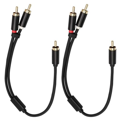 2 Pack 1 Male to 2 Male RCA Y-Adapter Splitter Cable, 1Ft | Gold-Plated, Audio Extension Cord, Home Theater Compatible, Car Audio Compatible - size: 1 Male to 2 Male