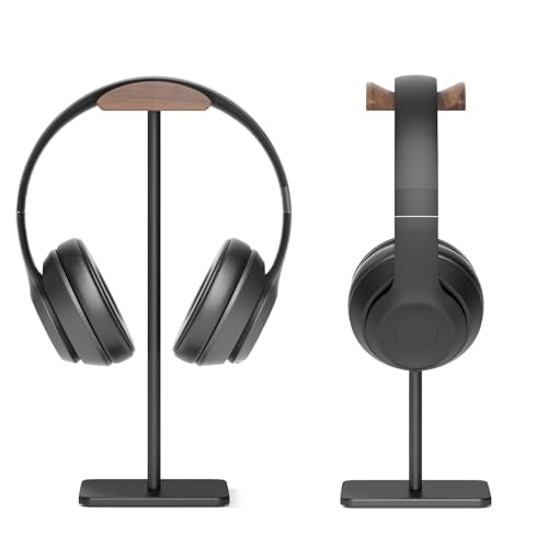 Wooden Headphone Stand for Desk - Headphone Holder | headset stand with Aluminum Hanger and wooden support, headphone holder for AirPods Max, Sony, Bose, Beats and More
