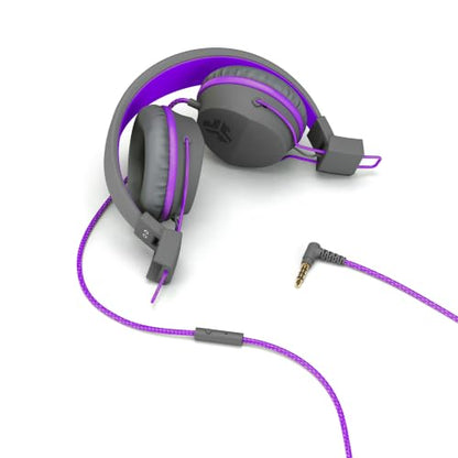 JLab, JBuddies Studio, Kids Wired on-Ear Headphones, Bundle with USB-C Adapter, Volume limiting, Foldable, Grey/Purple - color: Grey / Purple, size: Bundles