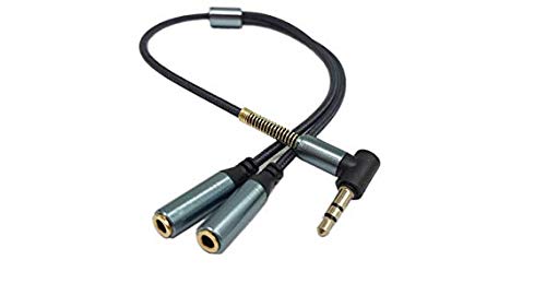 Audio Splitter Cable,Haokiang Gold Plated 90 Degree Right Angle 3.5mm Male to 2 Female Jack Headphone Audio Stereo Y Splitter Adapter Cable for Tablets, MP3 Players (Blue) - color: Blue