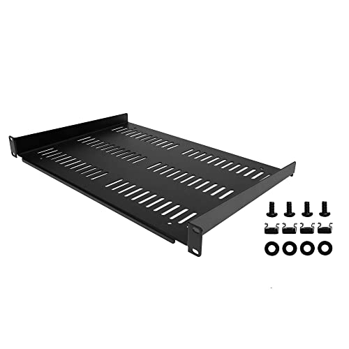 StarTech 1U Vented Cantilever Shelf, 12in, 55lb, 25kg (SHELF-1U-12-FIXED-V) | Universal 19in EIA-310 fit, 30.5cm depth, 2.0mm SPCC steel, Network equipment rack, Cabinet, Tray - size: 12", style: single