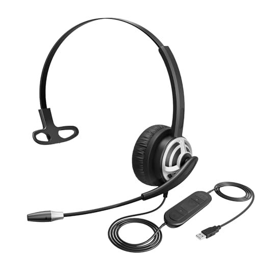 MKJ USB Headset for Computer Laptop, Noise Canceling Mic, in-line Control | PC headphones, Plug & Play, USB-A, Compatible with Zoom Teams Jabber, Call Center Office, Online Meeting, All-day Comfort
