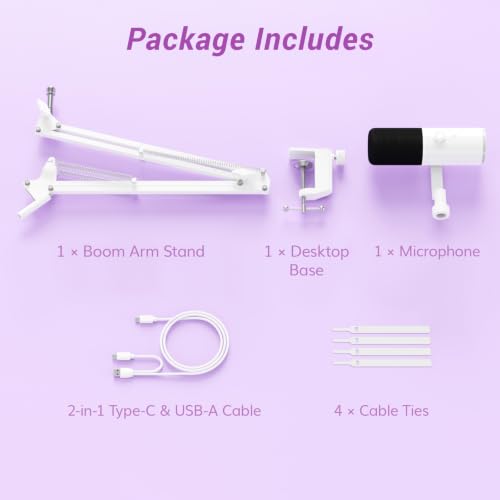 TONOR Dynamic Gaming Microphone XLR/USB Mic with AI Noise Cancellation - color: White