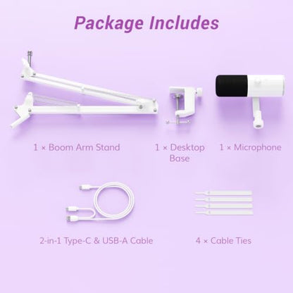 TONOR Dynamic Gaming Microphone XLR/USB Mic with AI Noise Cancellation - color: White