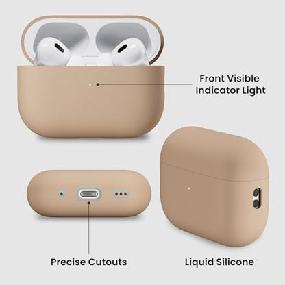 ORNARTO for AirPods Pro 2 Case, Hybrid Silicone, Nude Taupe | Hybrid Silicone Rubber, Front LED Visible, Wireless Charging, Skin-Friendly Soft Touch, Anti-Scratch, Detachable Lanyard - color: Nude Taupe
