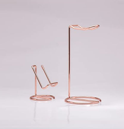 JIARI Headphones Stand and Cell Phone Stand Desktop Metal Holder Accessories 2pcs Set (Rose Gold) - color: Rose Gold