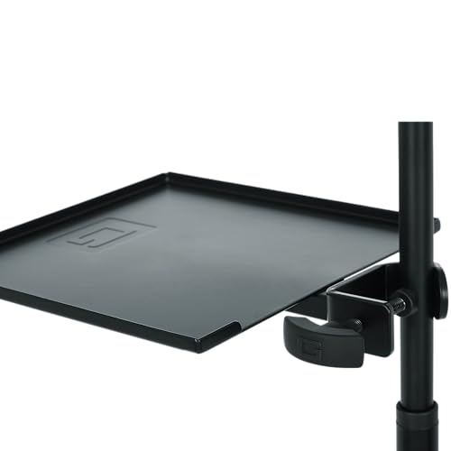 Gator Frameworks Microphone Stand Utility Shelf; 9" x 9" (GFW-SHELF0909) | Steel Tray Secures Accessories with Raised Edges and Clamps to Most Mic Stands 10 lb Weight Capacity - size: 9" x 9" Utility Shelf, style: 9" x 9" Shelf
