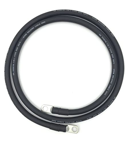 2 AWG Gauge Premium Battery Cables, Made in the USA, Positive or Negative, Red or Black, Replacement Battery Cables for Car, Truck, RV, Solar (Black, 1ft - 3/8" Lugs) - size: 1ft - 3/8" Lugs, style: Black