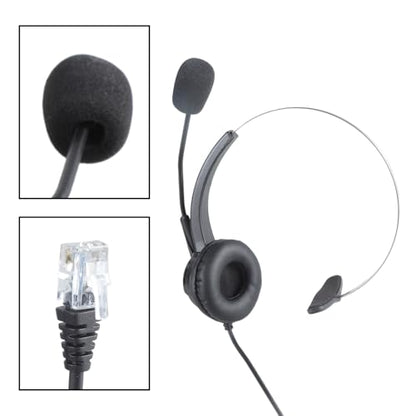4-Pin RJ11 Monaural Corded Call Center Telephone Headset Headphone BK Earphone Headphonem in Ear Stereo Sound Noise Isolating Earbud Device Air Duct Noise-Cancelling USB