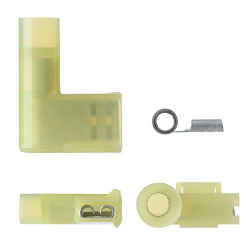 XHF 90 Degree 12-10 AWG Flag Shaped Right Angle Spade Connectors Terminals Nylon Fully Insulated Quick Crimp Wire Connectors 50 Pcs - size: Yellow 50PCS