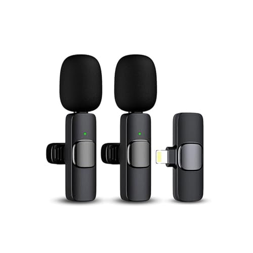 Wireless Lavalier Microphone for iPhone, ipad, Lapel Microphone for Video Recording, Clip on Wireless mic for Podcast, Interview, YouTube, Vlog, Tiktok, Live Streaming (2 Mics - Lightning, Black)