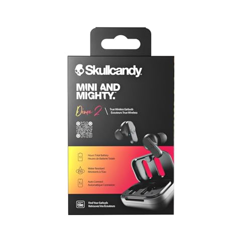 Skullcandy Dime 2 Wireless Earbuds,Bluetooth Headphones,Noise Isolating Fit,Up to 12 Hours Battery,Microphone for iPhone Android,Easy Carry with Integrated Lanyard - True Black,(Pack of 2) - color: True Black, size: One (Pack of 2)