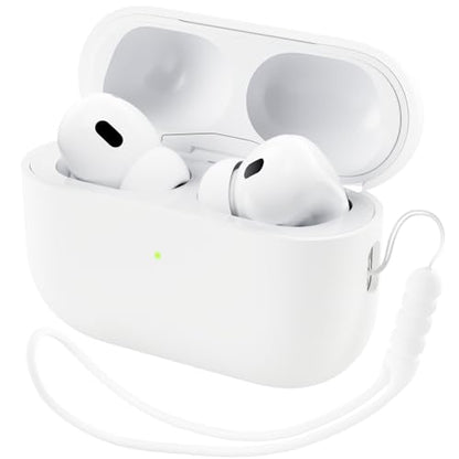 ORNARTO for AirPods Pro 2 Case, Hybrid Silicone, White | Hybrid Silicone Rubber, Front LED Visible, Wireless Charging, Skin-Friendly Soft Touch, Anti-Scratch, Detachable Lanyard - color: White