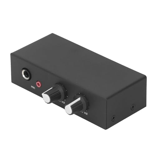 Stereo Sound Preamplifier with Headphone Amp, 3-Port Mixer for Microphone Phono Turntable, Independent Volume Control Knob, UltraLow Noise Aluminum Housing for Desktop Audio