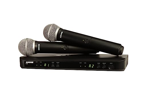 Shure BLX288/PG58 Dual Wireless Vocal System - H10 Band | 14-hour battery and 300 ft UHF range with two PG58 handheld vocal mics and dual-channel receiver for live vocals - style: H10 Band (542-572 MHz)