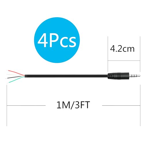 3.5mm Male Plug to 4Pin Bare Wire Open End Cable 3FT, TRRS 4 Pole 1/8'' | 3.5mm Audio Plug Stereo Audio Wire, Auxiliary Audio Connector Jack, for 3.5mm Earphone Microphone DIY Cable Repair - 4Pcs - color: 3.5mm Male Plug TRRS 4 Pole - 1M/3FT
