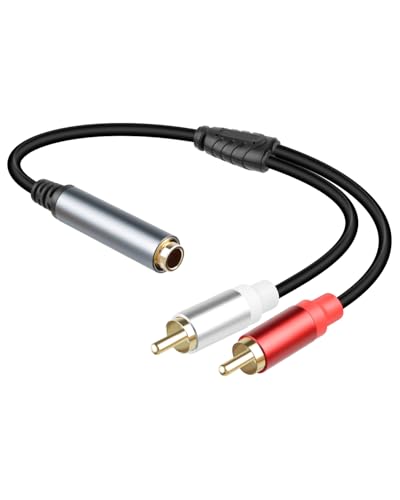 GELRHONR RCA to 1/4 Female Adapter Splitter Cable, 6.35mm Female to Dual RCA Male Audio Cable for Amplifier, Microphone, TV and More 30cm (1Female to 2 Male) - color: 1Female to 2 Male