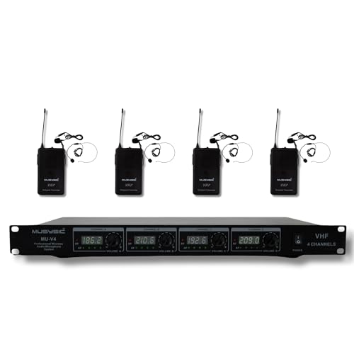MUSYSIC Professional VHF Wireless Microphones, Lavalier Bodypack Mic System - size: 4 Lavalier