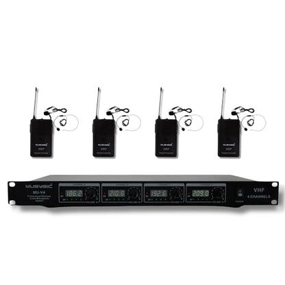 MUSYSIC Professional VHF Wireless Microphones, Lavalier Bodypack Mic System - size: 4 Lavalier