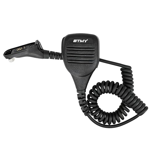 ETMY Multi-Pin Speaker Mic Compatible with APX 6000 7000 8000 & XPR 6000 7000 Series Radios - 360° Rotating Clip, PTT Button & 3.5mm Jack, Secure Locking Connector 1 Pack