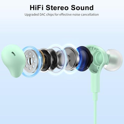 USB Earbuds with Microphone for PC Laptop,Wired USBA Headset,Green | in Ear Buds Noise Isolating Light Laptop Earphones,Headphones with Mic for Dell HP Computer PC Office Zoom Work Gaming School - color: Green