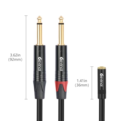 3.5mm to Dual 1/4 Y Splitter Cable, 1/8" Female TRS to Dual 6.35mm TS Male Adapter, Female Mini Jack Stereo to 2 Quarter inch Mono Converter 1 feet - color: Black 3.5mm TRS Female to Dual 1/4" TS Male 1 Foot
