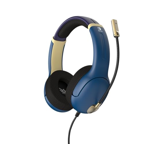 PDP Airlite Wired Gaming Headset for Nintendo Switch 2, Switch Lite, OLED | Flexible Noise-Cancelling Mic, Lightweight Design, Soft Ear Cushions, On-Ear Volume Controls, Zelda Hyrule Blue Edition - color: Blue and Gold