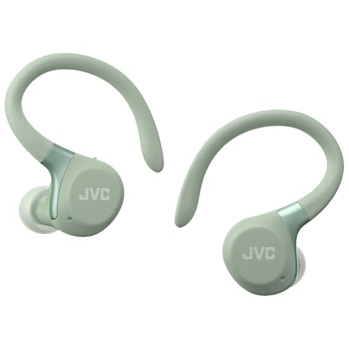 JVC Fitness Series True Wireless Sport Earbuds with Adjustable Hooks, Active Noise Cancelling, Ambient Sound Mode, IP57 Waterproof, 40hr Long Battery Life, App EQ, Low Latency, Mic HAEC75TG Green - color: Green