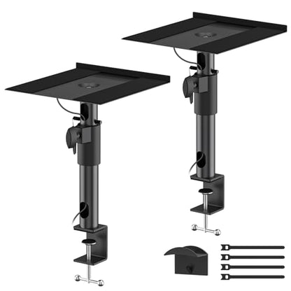 Clamp-on Desktop Speaker Stands Pair for Klipsch Bookshelf Speaker Stand - Height Adjustable Speaker Stand Desk for Klipsch R-50M, R-51M, R-41M, R-15PM and More Speakers Desk Stand Wr Cable Management