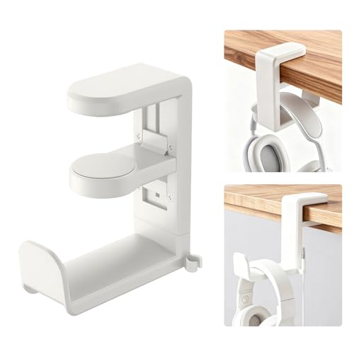 Headphone Hook，Headphone Stand，PC Gaming Headset Holder for Desk，Headset Hook，Desk Headphone Hanger，Desk Hook with 360-Degree Adjustable Rotation - color: White