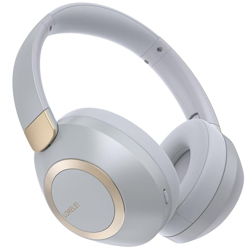 LORELEI B-C6 Wireless Over Ear Headphones, 50H Playtime Foldable Lightweight Bluetooth Headsets, Deep Bass, Built-in Microphone, Memory Foam Earmuff, for Travel, Home Office (Smoke Gray) - color: Grey