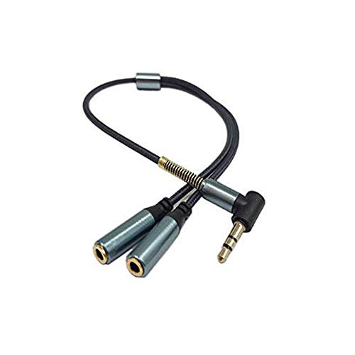 Audio Splitter Cable,Haokiang Gold Plated 90 Degree Right Angle 3.5mm Male to 2 Female Jack Headphone Audio Stereo Y Splitter Adapter Cable for Tablets, MP3 Players (Blue) - color: Blue
