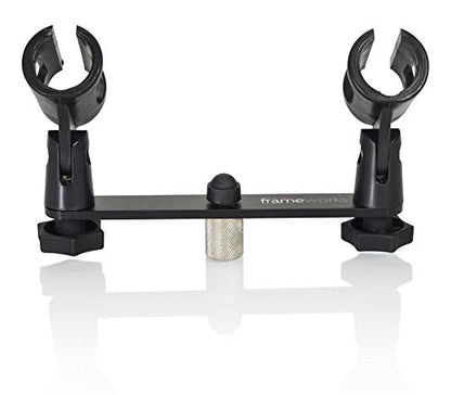 Gator Frameworks 1-to-2 Mic Mount Bar with Standard 5/8-Inch Thread Suitable for Most Microphone Stands Boom Arms (GFWMIC1TO2) - style: (2) Microphone Mounts