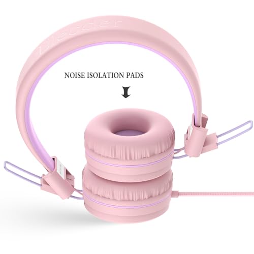 ELECDER i37 Kids Headphones for School Child Girls Boys Teens, Peach/Purple | Foldable Adjustable Lightweight, 3.5mm Audio Jack On Ear Headphones for Smartphones Chromebook Computer PC Tablets Travel - color: Peach/Purple