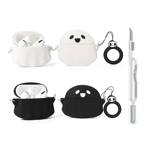 (2Pack+Cleaner Pen) XMBYGY Case for Apple AirPods Pro 2nd/1st Generation Wireless Earbuds with Cleaning Pen Kit, Silicone Cute Charging Case Shockproof Protective Cover for AirPods Pro 1/2 (GTBK+WT) - color: GTBK+WT