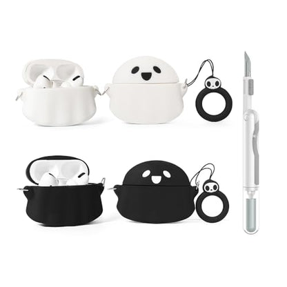 (2Pack+Cleaner Pen) XMBYGY Case for Apple AirPods Pro 2nd/1st Generation Wireless Earbuds with Cleaning Pen Kit, Silicone Cute Charging Case Shockproof Protective Cover for AirPods Pro 1/2 (GTBK+WT) - color: GTBK+WT