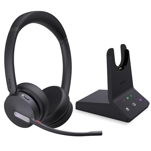 Yealink WH64 듀얼 DECT 및 블루투스 무선 헤드셋 휴대폰 PC 휴대폰용 | Teams 인증 스테레오 헤드폰, 184.7m(600피트) 장거리, 3X 노이즈 캔슬링 마이크, 32시간 통화 시간, 사무실 콜 센터용 비지라이트 - style: WH64 듀얼 이어 팀