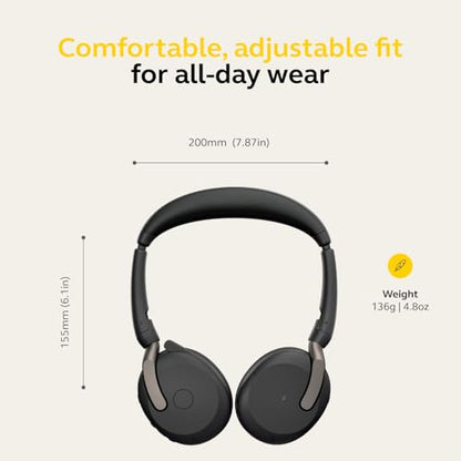 Jabra Evolve2 65 Flex Wireless Stereo Headset - Bluetooth, Noise-Cancelling ClearVoice Technology & Hybrid ANC - Certified for Microsoft Teams - Black