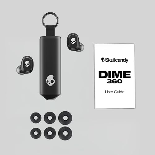 Skullcandy Dime 360 Wireless Earbuds with Clip-Anywhere Case - True Black | In-Ear Fit, Bluetooth, Noise Isolating, 28 Hours Battery, Microphone for iPhone Android, Easy Clip-On Design for Travel - color: True Black