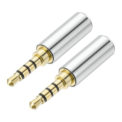 MECCANIXITY 2Pcs 3.5mm Replacement Repair Plug Jack, 4 Pole Metal Stereo Male Plug 3.5mm Solder DIY Audio Cable Connector for Headphone Earphone Microphone Cable Repair, Bright Silver - color: Bright Silver