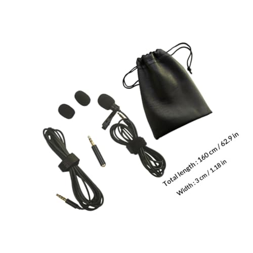 Beaupretty Lapel Condenser Microphone Kit with Clip, 2m Long Wire Hands-Free Mini Recording Mic Set Including Pu Carrying Case and 3.5mm Adapter for Audio Recording and Presentation